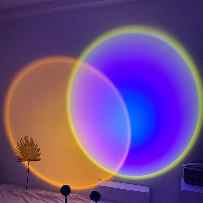 Led Night Lamp Sun Projection Desk Lamp USB Rainbow Sunset Red Projector for Bedroom Bar Coffee Store Wall Decoration Lighting