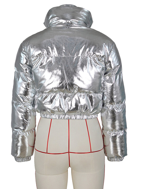 코튼 패딩 푸퍼 크롭 재킷 여성용, 스트리트웨어, 스탠드 칼라, 따뜻한 외투, 밝은 버블 짧은 파카, 가을 겨울