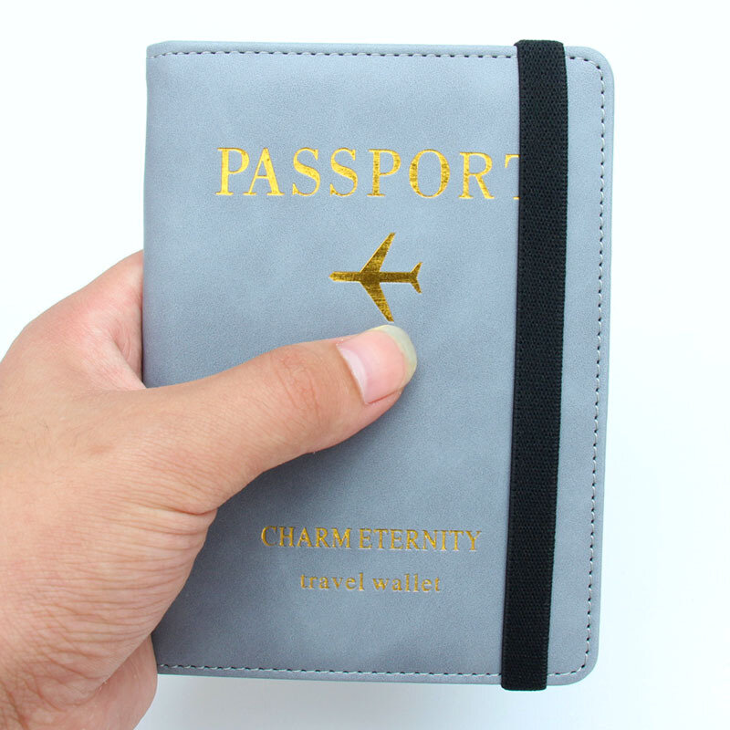 RFID Anti-magnetic Passport Holder Passport Book English Bronzing Ticket Clip Multi-card Elastic Band PU Leather Passport Cover