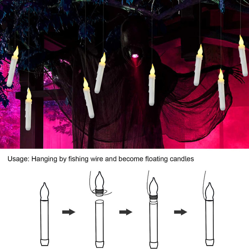 6/12 pack Floating LED Candles with Remote Control Witch Halloween Decor for Party Supplies Birthday Wedding Indoor Home Bedroom