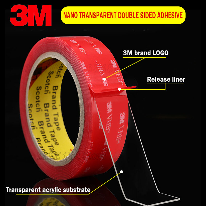 3M VHB Double Tape Heavy Duty Pemasangan Transparan Tahan Panas Tahan Air Nano Tape untuk Mobil Khusus Rumah Kantor Dekorasi