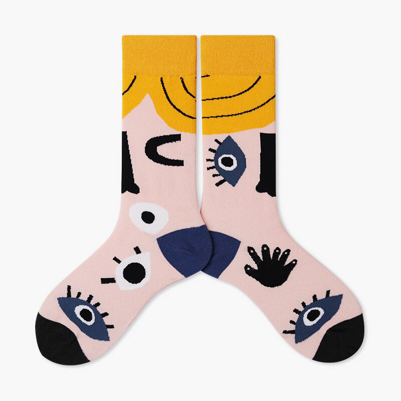 Novo matryoshka ilustração design meias femininas tubo médio europeu e americano meias femininas bonito graffiti meias