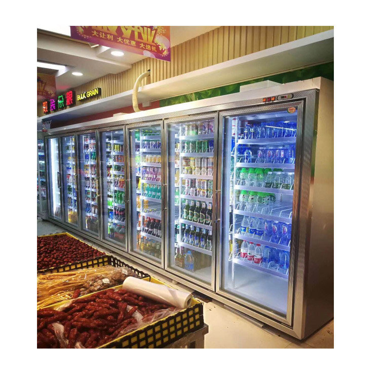 Venda quente porta de vidro vertical display freezer bebida exibição de bebidas geladeira congelador