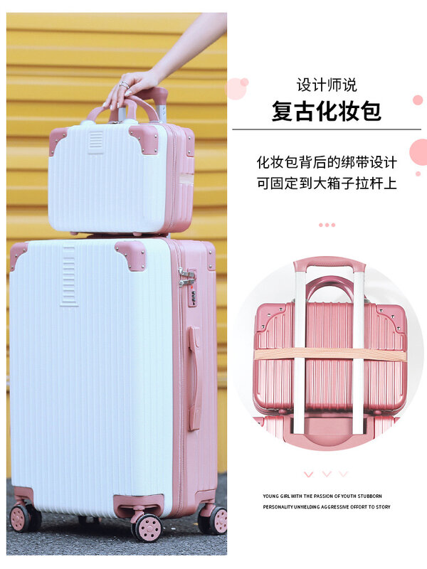 14 Polegada mala pequena bagagem cosmética bagagem mala de couro leve feminina mini caixa de armazenamento