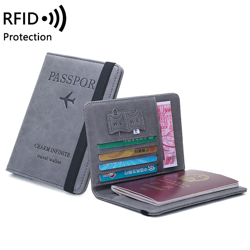 Porta pasaporte de cuero de lujo, billetera de viaje multifunción, tarjetero RFID, funda protectora para tarjeta de crédito, Dropshipping