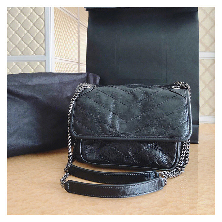 New women's bag with box messenger bag shoulder bag oil wax leather retro chain bag flip bag oblique cross bag handbag women