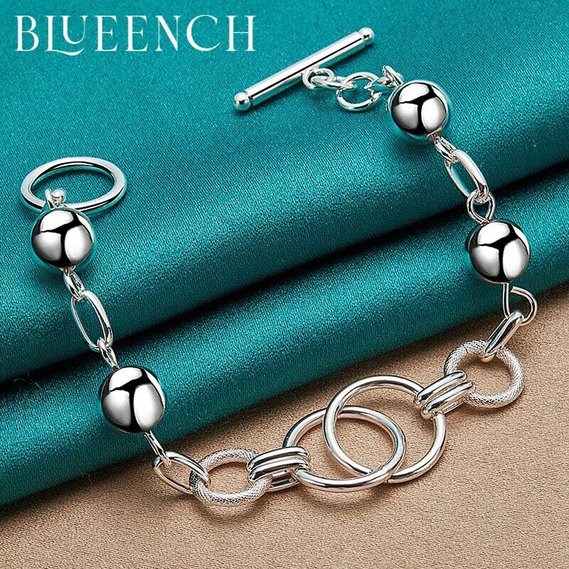 Blueench 925 prata esterlina bola anel ot fivela pulseira para senhoras festa personalidade moda jóias