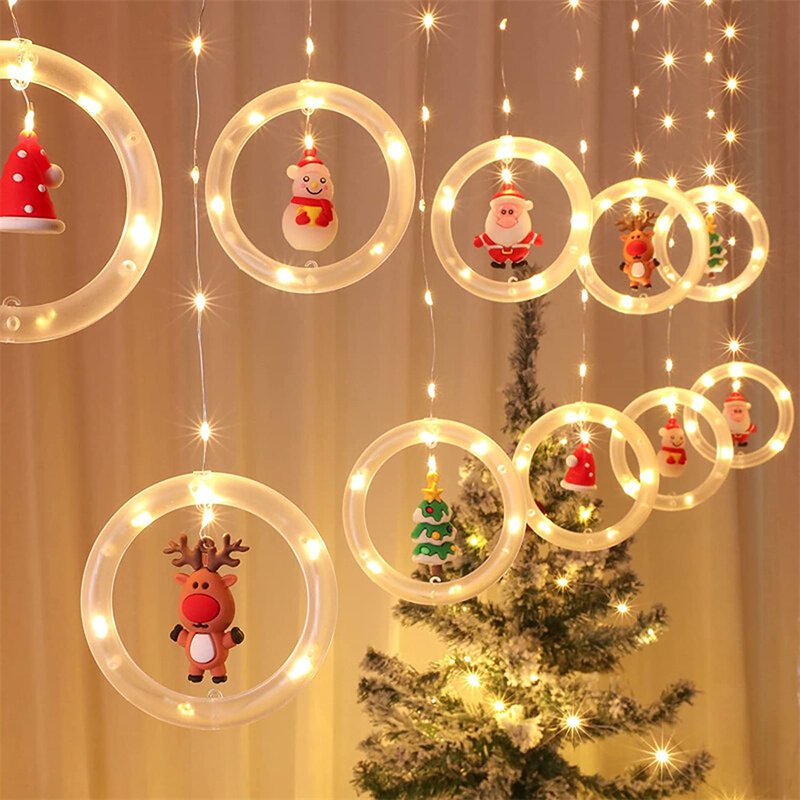 คริสต์มาส Led Curtain Light String คริสต์มาสรอบการสร้างแบบจำลองแสงไฟตกแต่ง String ใช้สำหรับคริสต์มาสตกแต่งห้...