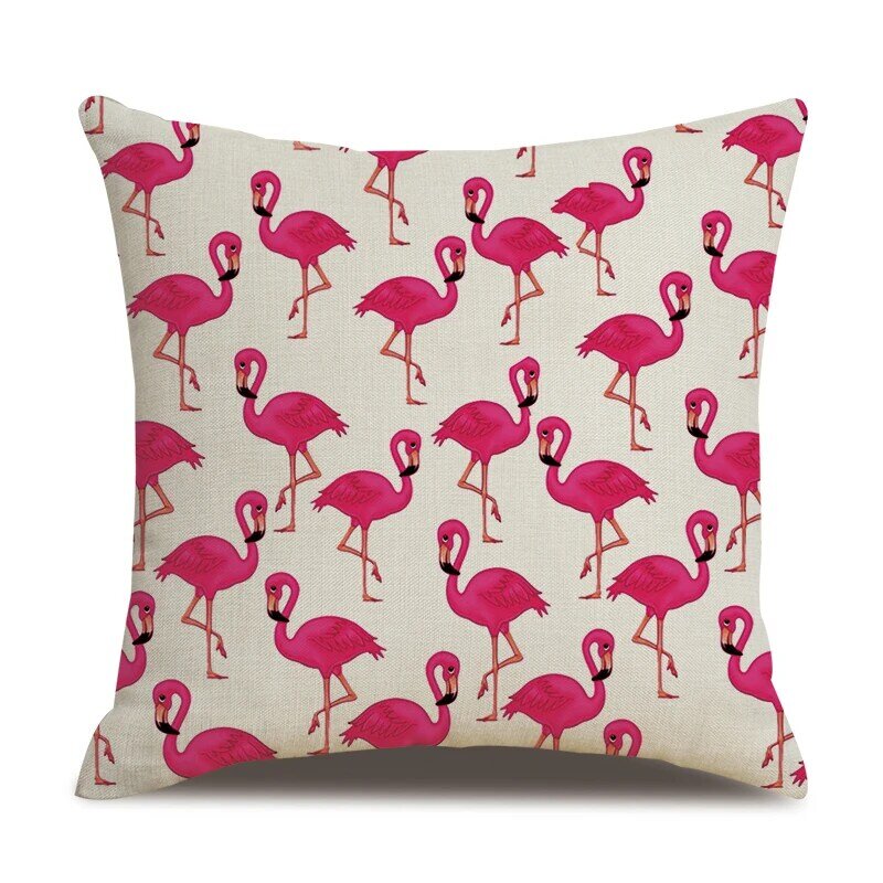 ZHENHE Cartoon Flamingo Print Pattern Linen Pillow Case Home Decoration Cushion Cover Bedroom Sofa Decor Pillow Cover 18x18 Inch