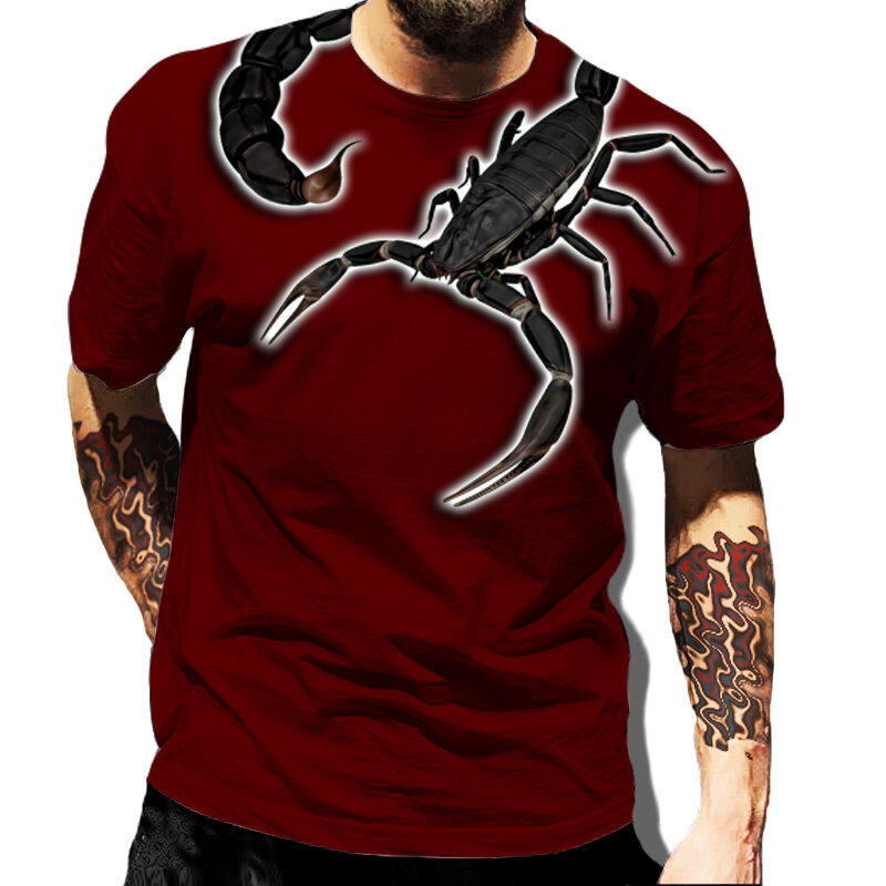 T-Shirt da uomo Drop Shipping T-Shirt classica con stampa 3D Animal Scorpion T-Shirt estiva a maniche corte Hip-Hop Streetwear Unisex
