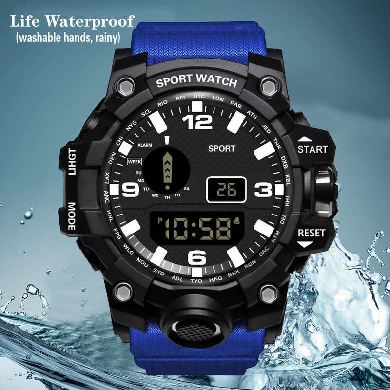 Многофункциональные водонепроницаемые часы для спорта на открытом воздухе, светящиеся цифровые круглые часы, повседневные модные часы для...