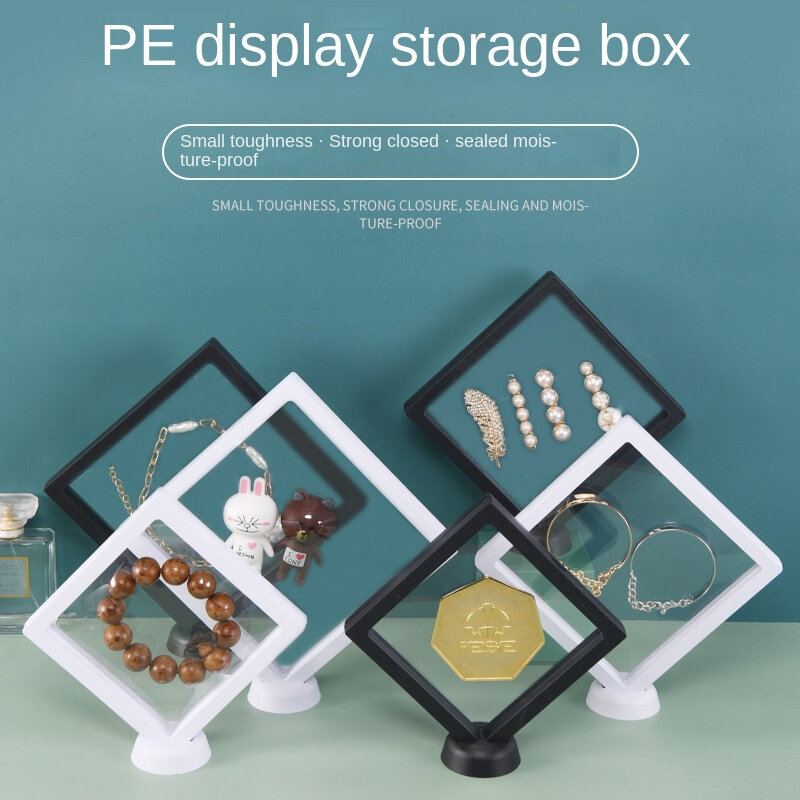 ZLALHAJA 3D Floating Jewelry Organizer Box Plastic PE Anti-Oxidation Display Stand Jewelry Box Earring Ring Storage Case Holder