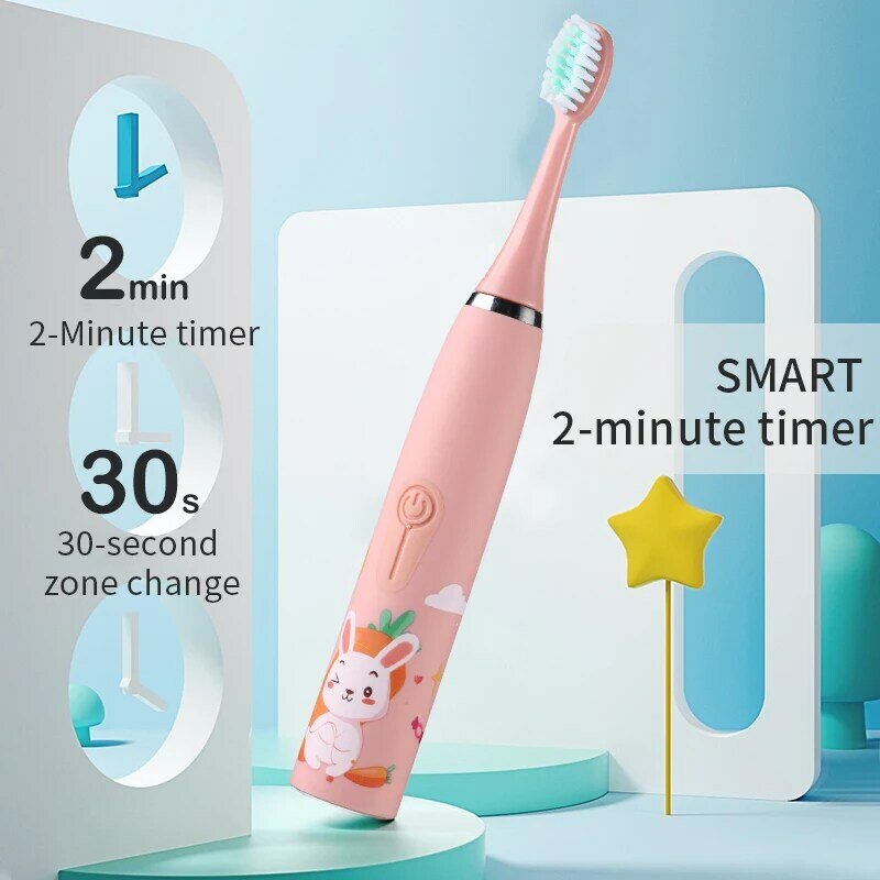 Crianças escova de dentes elétrica padrão dos desenhos animados para crianças com substituir a cabeça da escova de dentes elétrica ultrassônica