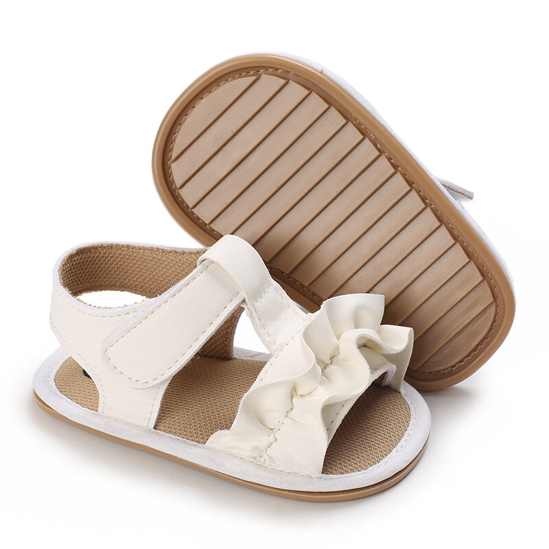 Sandales en cuir pour filles de 0 à 18 mois, chaussures en dentelle antidérapantes, sandales respirantes à fond souple, nouvelle collection été
