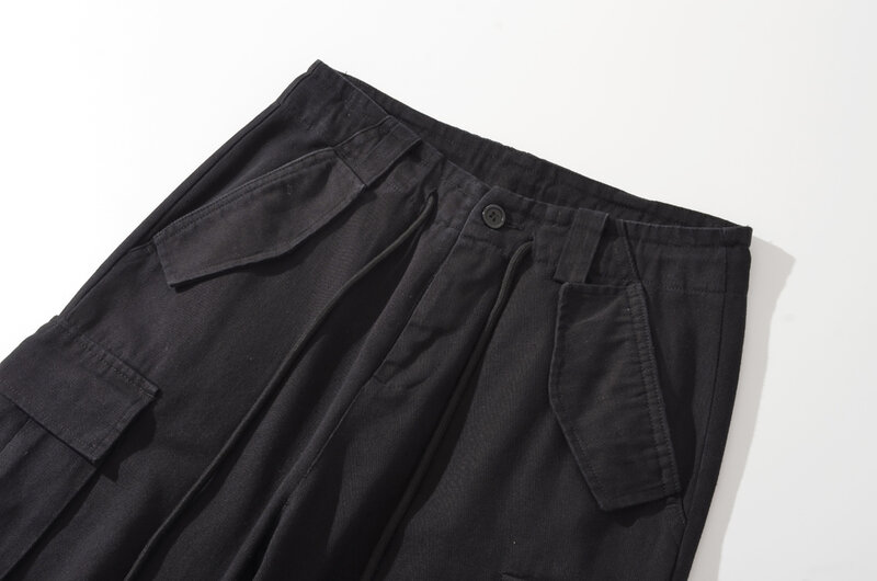 2023 nova moda feminina drawstring multi-bolso calças soltas trabalho reto casual calças femininas