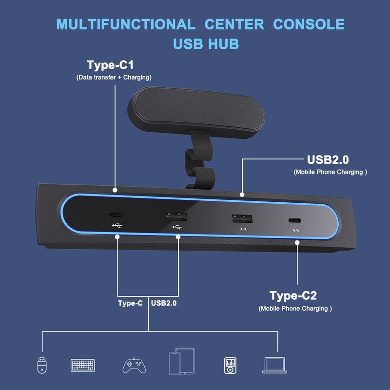 Per Tesla Model 3 Y 2021-2023 caricabatterie rapido Hub Shunt USB tipo C Docking Station di ricarica USB adattatore per auto Splitter alimentato