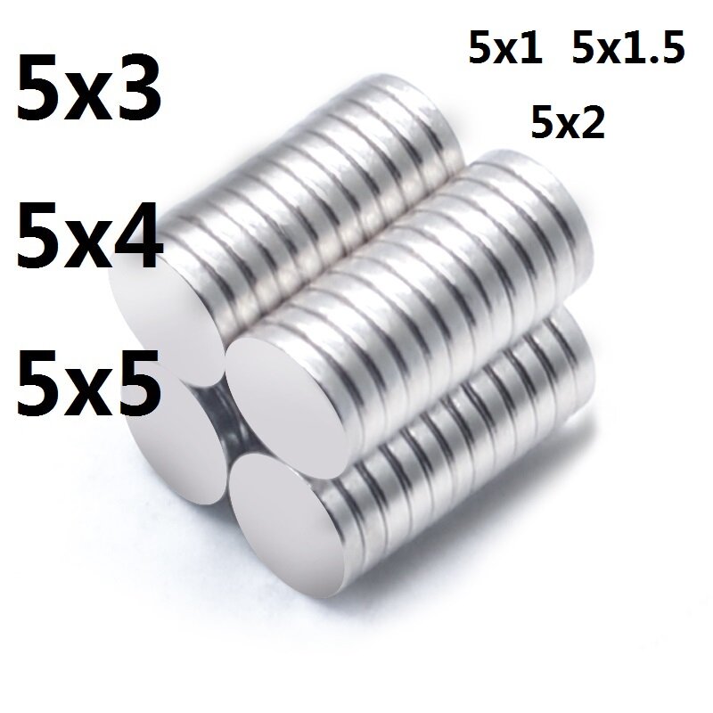 Неодимовый магнит NdFeB N35, 100 шт., небольшой круглый магнит 5x1 5x1,5 5x2 5x3 5x4 5x5 мм, постоянный супермощный магнит