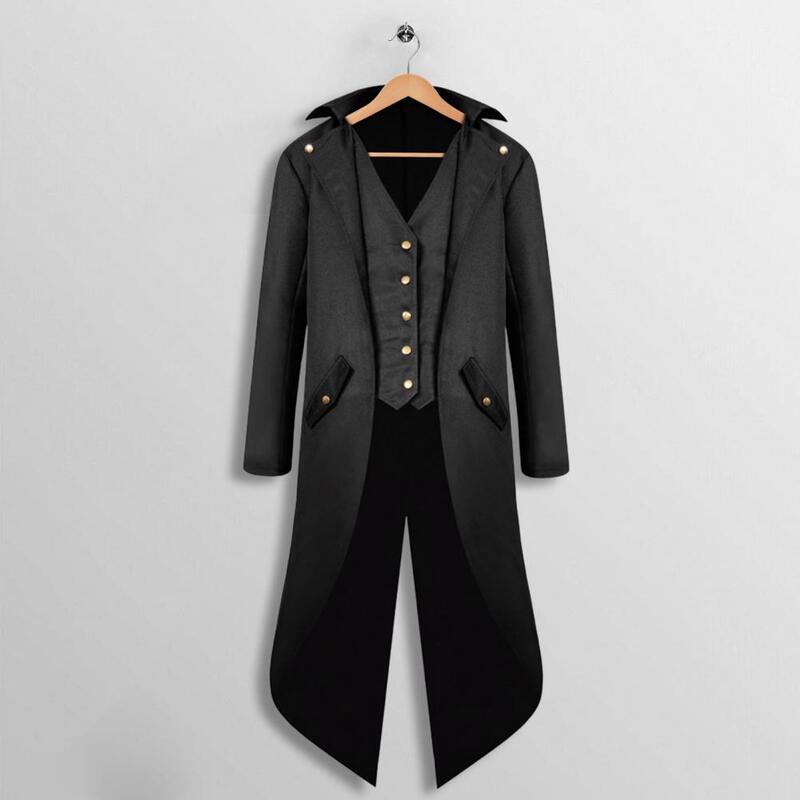 Men Jacket Long Sleeves Warm Slim Single Breasted Mid-length Outwear   Gentleman Tailcoat  for Prop
