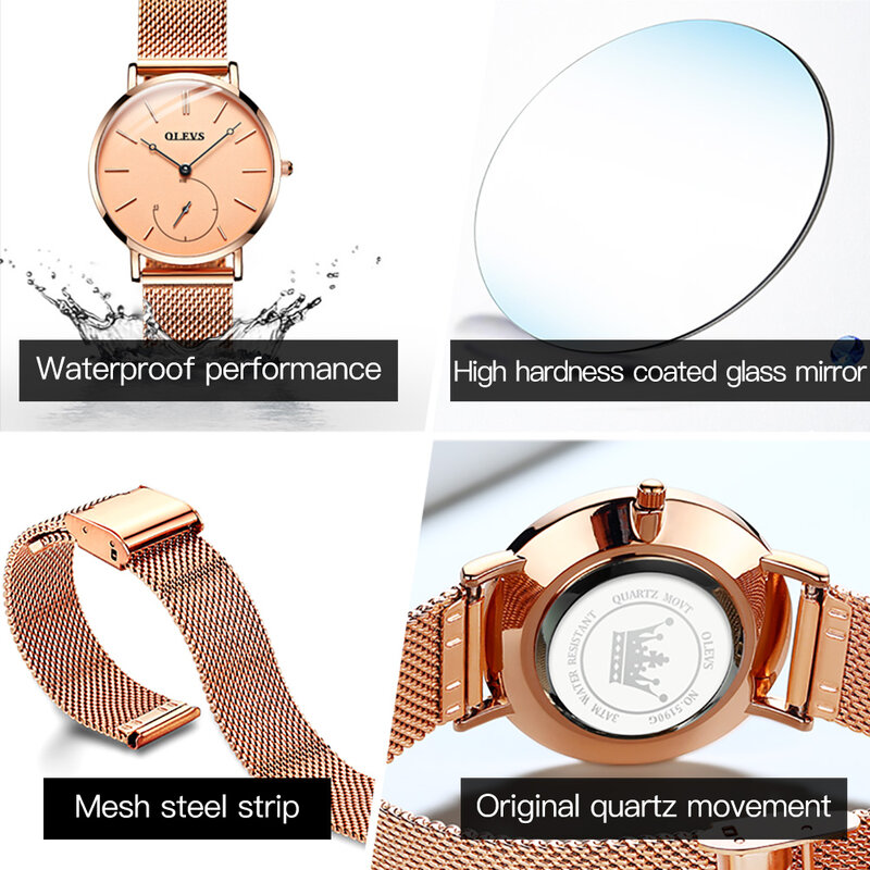 OLEVS Fashion Super-thin Trendy Luxury Watch for Women Waterproof Quartz Stainless Steel Strap Women Wristwatch