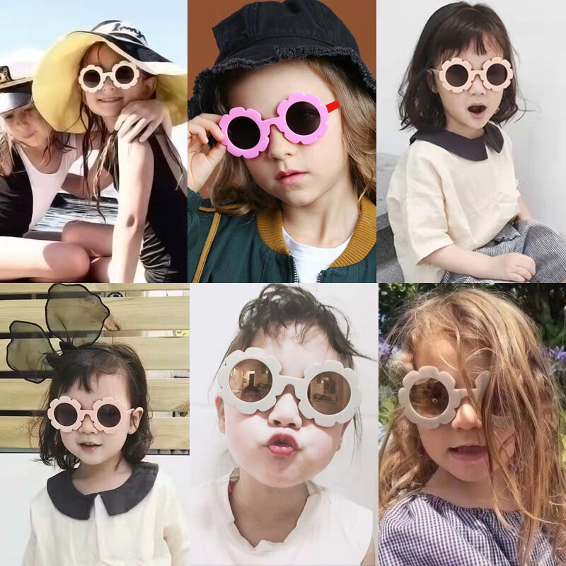 Kacamata Hitam Anak-anak Baru Kacamata Hitam Bunga Bundar Anak Perempuan Laki-laki Kacamata Surya Olahraga Bayi UV400 Kacamata Pelindung Matahari Luar Ruangan