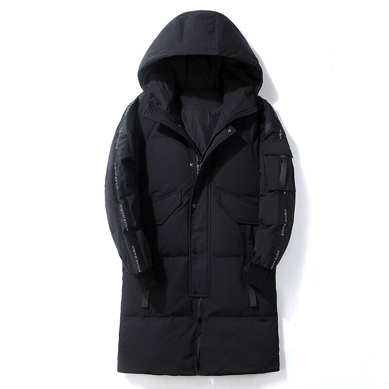 남성용 겨울 다운 재킷, 한국 버전, 미디엄 및 롱 타이드, 따뜻하고 두꺼운 슬림 핏, 화이트 덕 다운 파카, 방풍 재킷