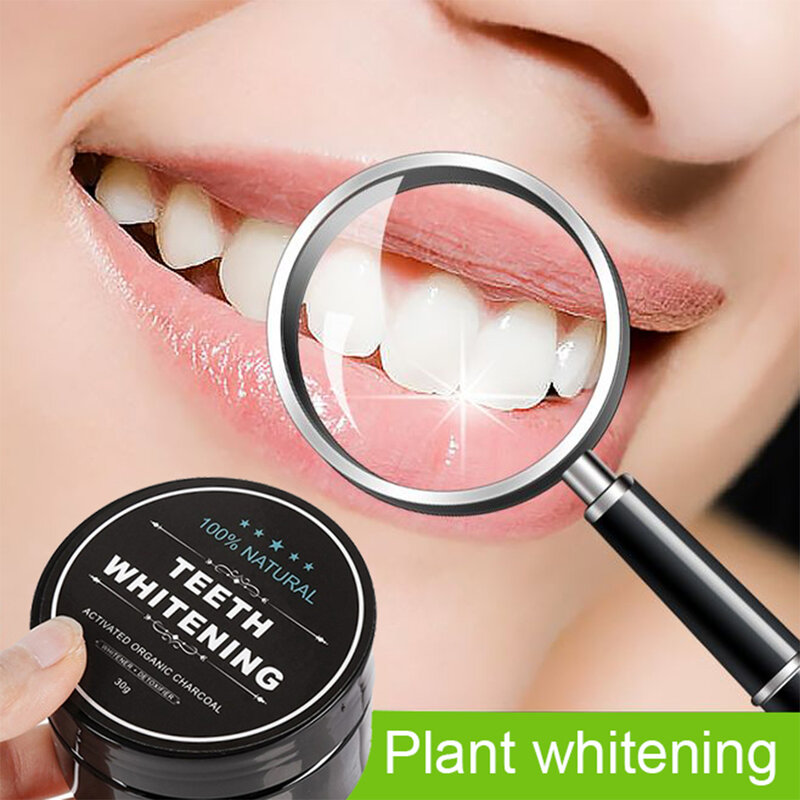 ASHOWNER-blanqueador de dientes negro, cuidado bucal, carbón activado Natural, polvo blanqueador de dientes, higiene bucal limpia