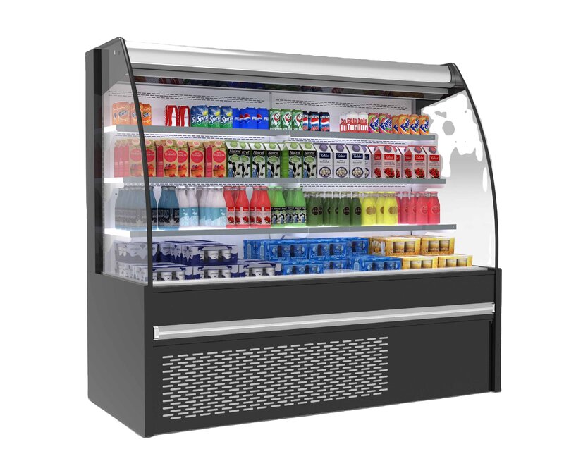 Vitrine de supermercado de geladeira para frutas e legumes porta de vidro vertical congelador comercial