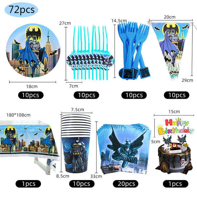 Superhero Bat Man tema pesta dekorasi peralatan makan sekali pakai Set piring serbet acara mandi bayi untuk anak-anak perlengkapan pesta ulang tahun