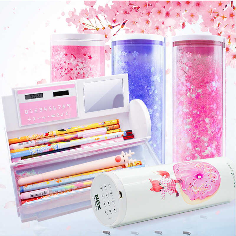 Nbx combinação caixa de lápis com trava de senha, material de escritório, menina kawaii lápis multifuncional, grande maquiagem papelaria