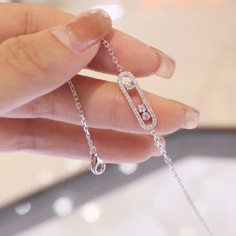 Collar clásico de plata de ley S925 para mujer, joyería de lujo con diamantes móviles, regalo para novia