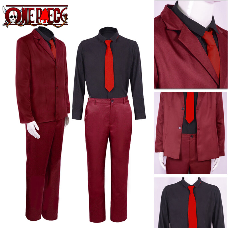 Traje de Cosplay de Vinsmoke Sanji para hombre, camisas de Chef de Anime, uniforme con solapa de botón, traje rojo con corbata, disfraz de fiesta de Carnaval de Halloween