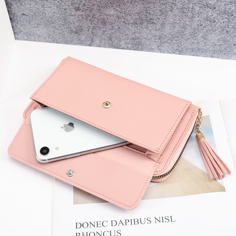 Women Crossbody Cell Phone Bag Large Capacity Double Zipper Mobile Phone Bag Shoulder Purse Leather Travel RFID Card Wallet Case