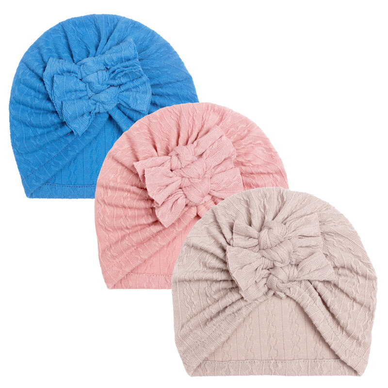 Autumn Bowknot Baby Girls Hat for Newborn Soft Jacquard Baby Girls Hat Turban Infant Toddler Cap Head Wraps Photography Props