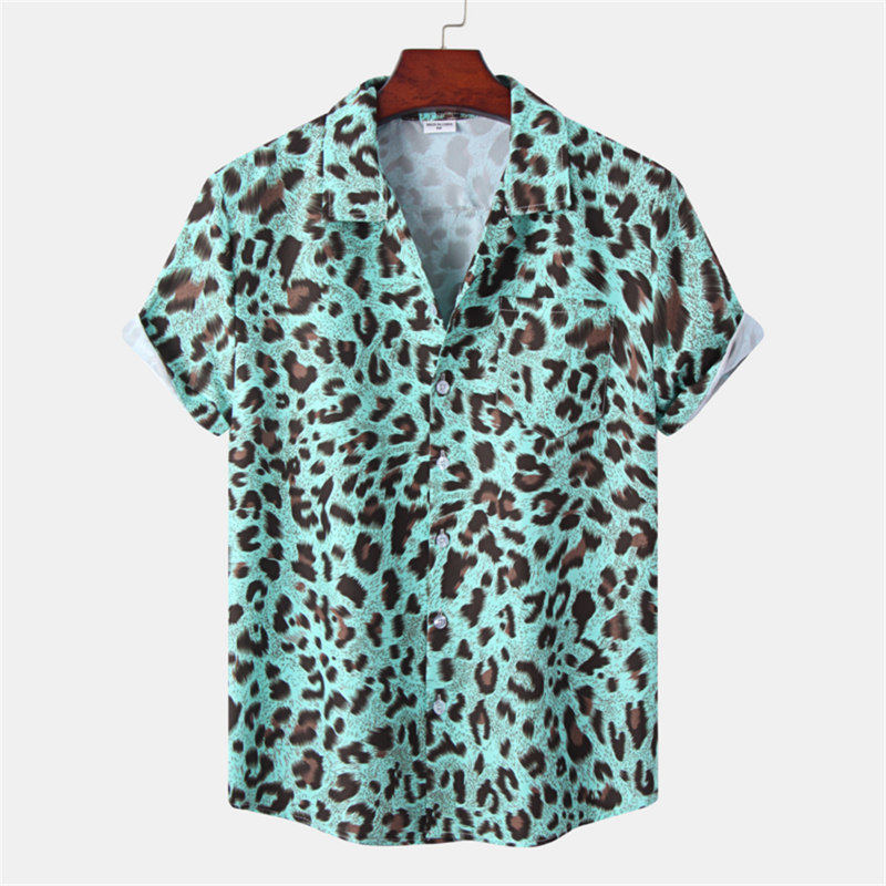 เสื้อฮาวายสำหรับผู้ชายลายเสือดาวเซ็กซี่2022เสื้อเชิ้ตชายหาดแขนสั้น Baju pesta ร็อควันหยุดฤดูร้อน