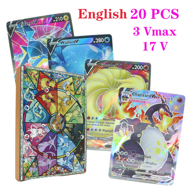 20-300pcs 영어 포켓몬 카드 Vmax GX 태그 팀 EX 메가 게임 배틀 카트 트레이딩 피카추 Charizard Hobbies Collection Battle