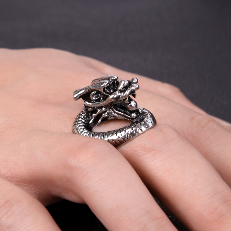 Retro Punk wąż pierścień w kształcie smoka dla mężczyzn kobiety przesadzone antyczne srebrnym kolorze otwarcie regulowane pierścienie Anillo Hombre Bijoux