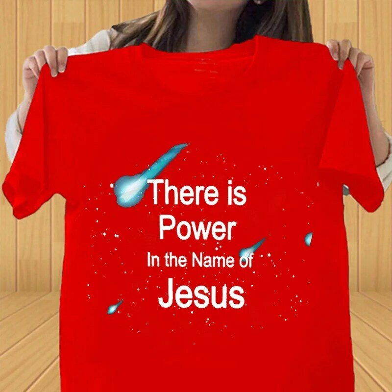 Fashion Wanita Kaus Yesus Nama Yesus Memiliki Kekuatan Kemeja Iman Tuhan Kristen Atasan Kasual Uniseks Musim Panas Yang Nyaman