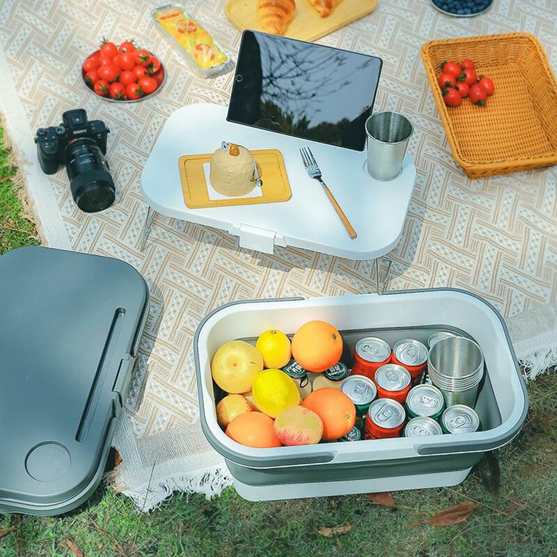 Outdoor Folding Storage Basket Multifunctional Portable Large Capacity Camping Box Container With Cover Durable Holder Container