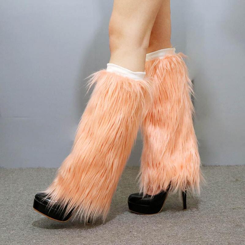 1 Pair Female Leggings Medium Tube Solid Soft Anti-cold Warm Keeping Faux Fur Knee-length Hipster Warm Sock for Daily