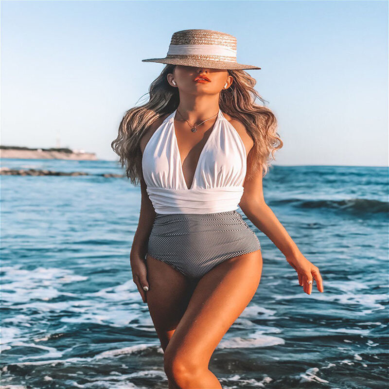 Nowy wzór w cętki jednoczęściowy strój kąpielowy damski Backless Sexy dopasowane kolory brzuch bandaż Bikini plaża zaawansowany ciasny strój kąpielowy