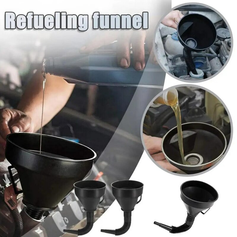 2 In 1 Plastic Funnel Mouth Car Motorcycle Oil Water Fuel Gasoline Filling Funnel with Hose Truck Vehicle