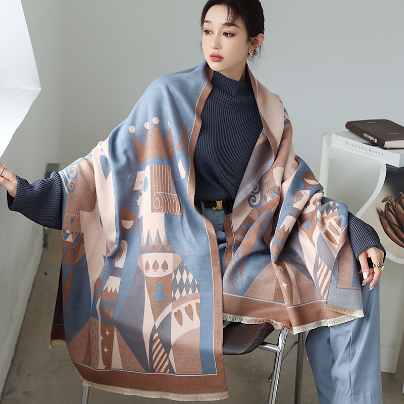 Bufanda de Cachemira cálida para mujer, manta de Pashmina gruesa con letras estampadas, chal femenino, Fular de Echarpe, novedad de 2021