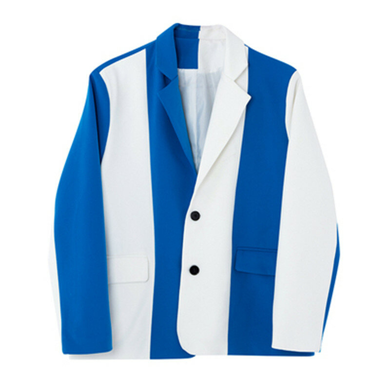 Unissex passarela ternos jaqueta original designer personalidade contraste cor azul feminino chique remendo blazer streetwear solto casaco masculino
