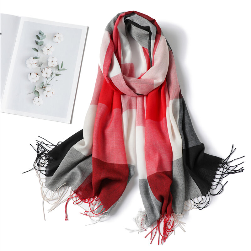 Mode Britse Stijl Vrouwen Sjaal Herfst Winter Warm Soft Kwastje Hoofddoeken Wrap Bandana Vrouwelijke Luxe Pashmina Foulard
