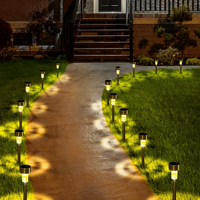 Luz Solar LED de acero inoxidable para exteriores, lámparas solares para jardín, paisaje, patio, camino, césped, puesta a tierra, 32 unidades por lote