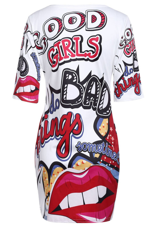 2022 Women's Funny Print Summer Dress Cartoon Hip Hop Lips Mini  Club Party Gown Large Size T-Shirt Dresses