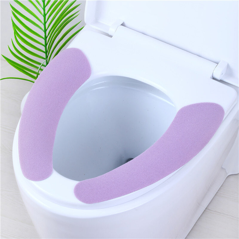 1Pair Health Sticky Toilet Seat Cover Reusable Warm Plush Toilet Seat Filling Pad Washable Bathroom Mat Household Supplies