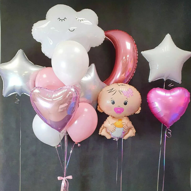 เด็ก1st วันเกิดลูกโป่งสีขาว Cloud Moon ฟอยล์บอลลูนทารก DIY Decor เด็ก First ตกแต่ง BirthdayParty Suppli