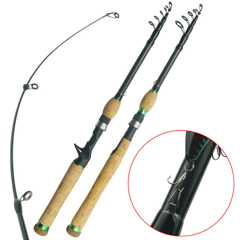 Casting Spinning Fishing Rod 1.8M/2.1M/2.4M Siêu Ánh Sáng Sợi Carbon Kính Thiên Văn Que Cực Với nút Chai Xử Lý Câu Cá Rod Cho Bass