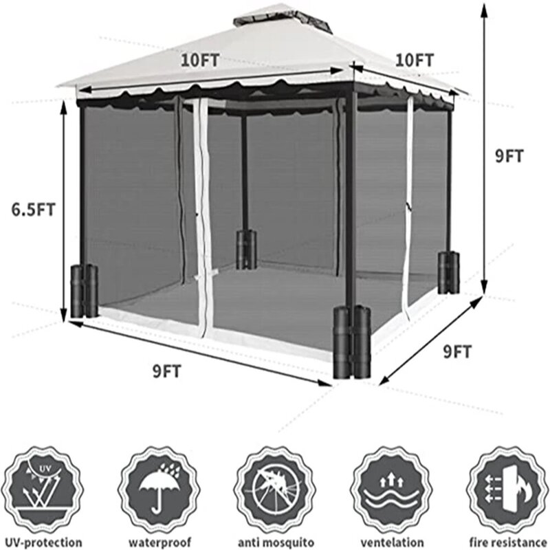 Outdoor Patio Gazebo Canopy Courtyard Tent Villa Gazebo Tent Waterproof with UV Protection Garden Pavilion with Shade Curtains